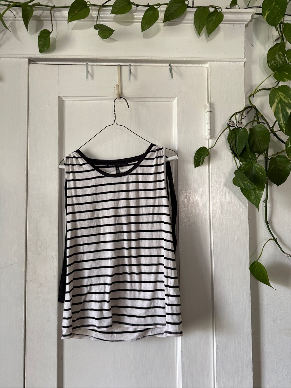 White House Black Market Black & White Striped Sleeveless Tank with shoulder tie